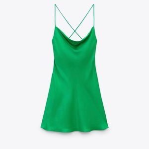 Zara Green Short Satin Effect Dress